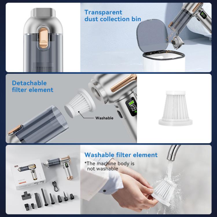 SUITU Digital Display Handheld Blow Suction Combo Car Vacuum Cleaner, One Touch Dustbin Emptying - Champagne Gold
