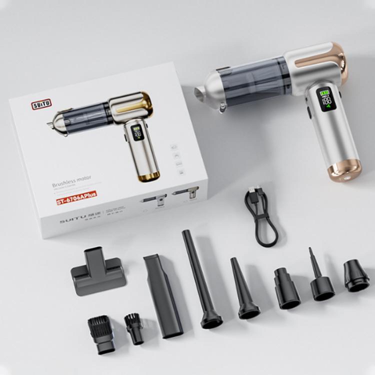 SUITU Digital Display Handheld Blow Suction Combo Car Vacuum Cleaner, Extended Dustbin - Champagne Gold