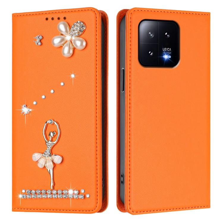 For Xiaomi 13 5G Ballet Girl Diamond Studded RFID Vegan Leather Phone Case