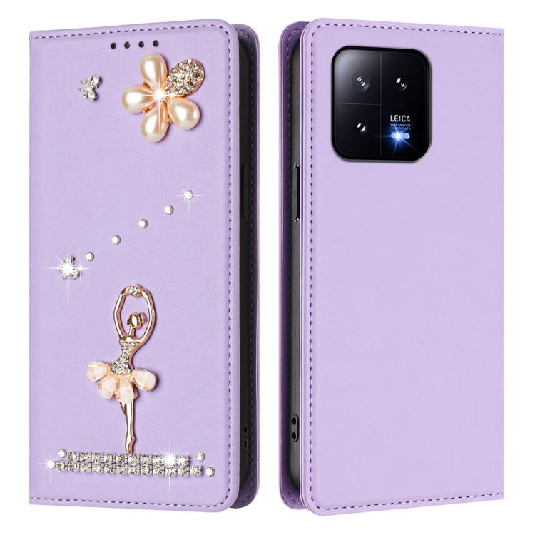 For Xiaomi 13 5G Ballet Girl Diamond Studded RFID Vegan Leather Phone Case
