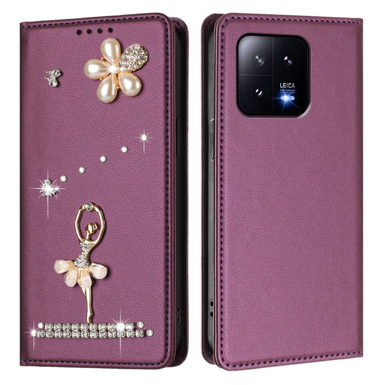 For Xiaomi 13 5G Ballet Girl Diamond Studded RFID Vegan Leather Phone Case