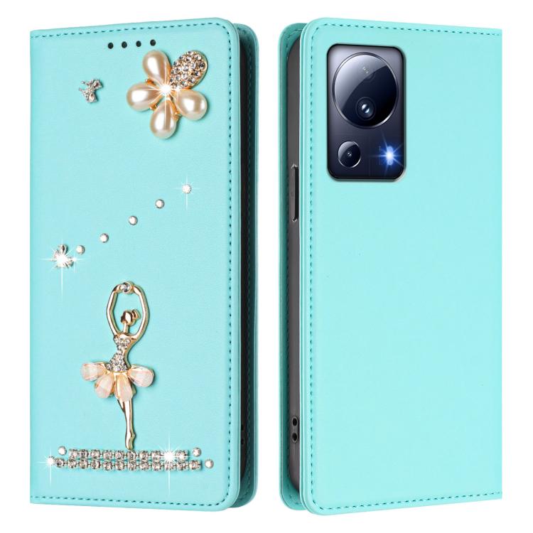For Xiaomi 13 Lite 5G / Civi 2 Ballet Girl Diamond Studded RFID Vegan Leather Phone Case