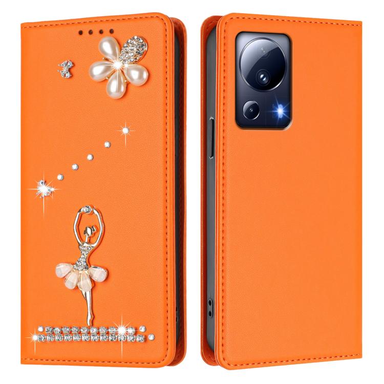 For Xiaomi 13 Lite 5G / Civi 2 Ballet Girl Diamond Studded RFID Vegan Leather Phone Case