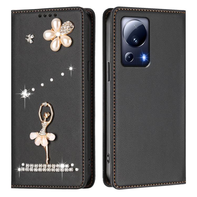 For Xiaomi 13 Lite 5G / Civi 2 Ballet Girl Diamond Studded RFID Vegan Leather Phone Case