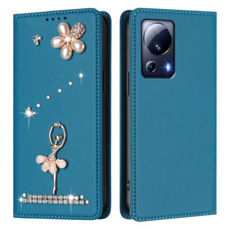For Xiaomi 13 Lite 5G / Civi 2 Ballet Girl Diamond Studded RFID Vegan Leather Phone Case