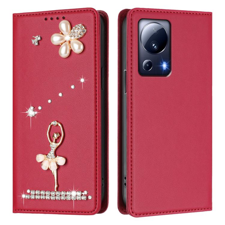 For Xiaomi 13 Lite 5G / Civi 2 Ballet Girl Diamond Studded RFID Vegan Leather Phone Case