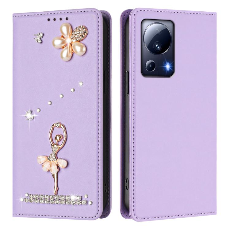 For Xiaomi 13 Lite 5G / Civi 2 Ballet Girl Diamond Studded RFID Vegan Leather Phone Case