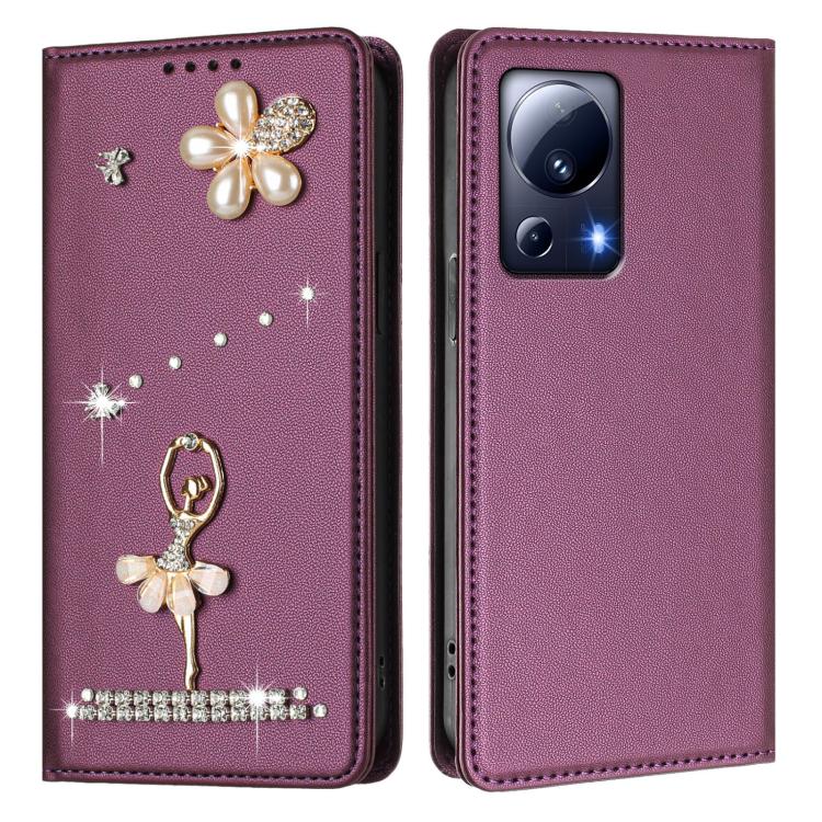 For Xiaomi 13 Lite 5G / Civi 2 Ballet Girl Diamond Studded RFID Vegan Leather Phone Case
