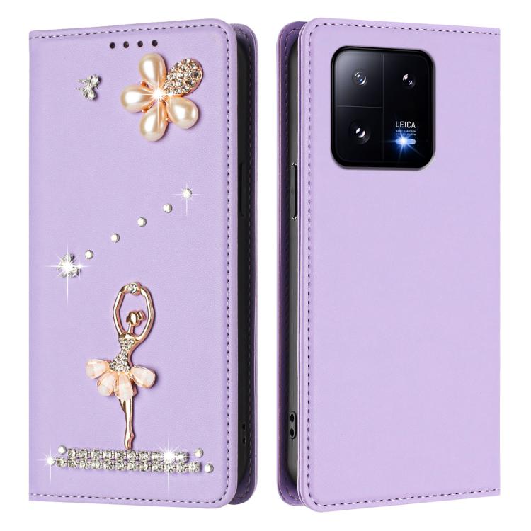 For Xiaomi 13 Pro 5G Ballet Girl Diamond Studded RFID Vegan Leather Phone Case