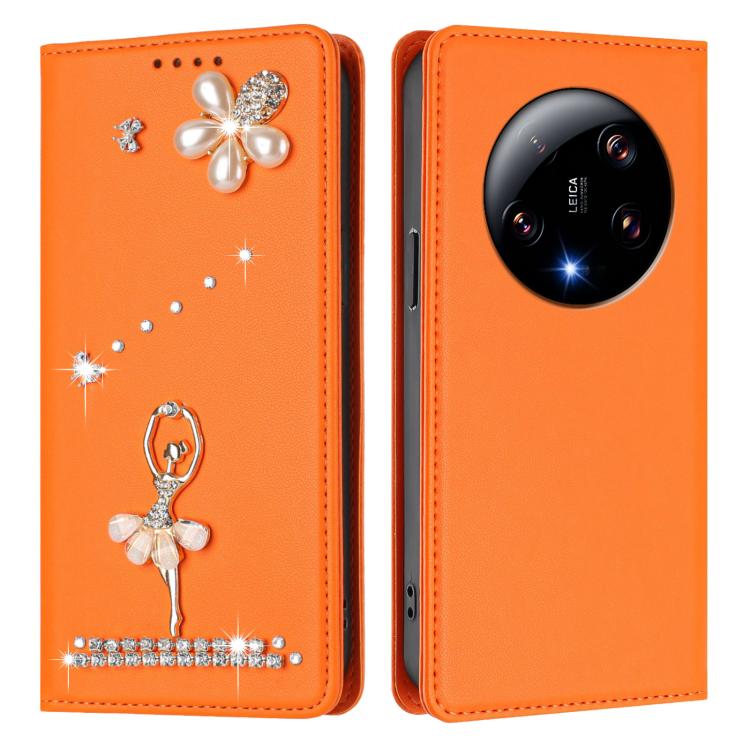For Xiaomi 13 Ultra 5G Ballet Girl Diamond Studded RFID Vegan Leather Phone Case
