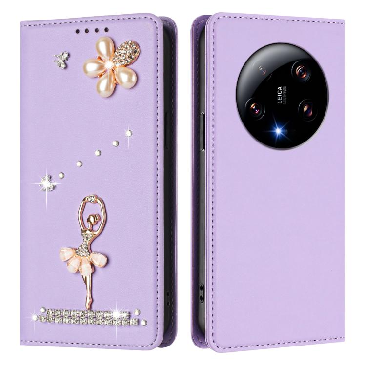 For Xiaomi 13 Ultra 5G Ballet Girl Diamond Studded RFID Vegan Leather Phone Case