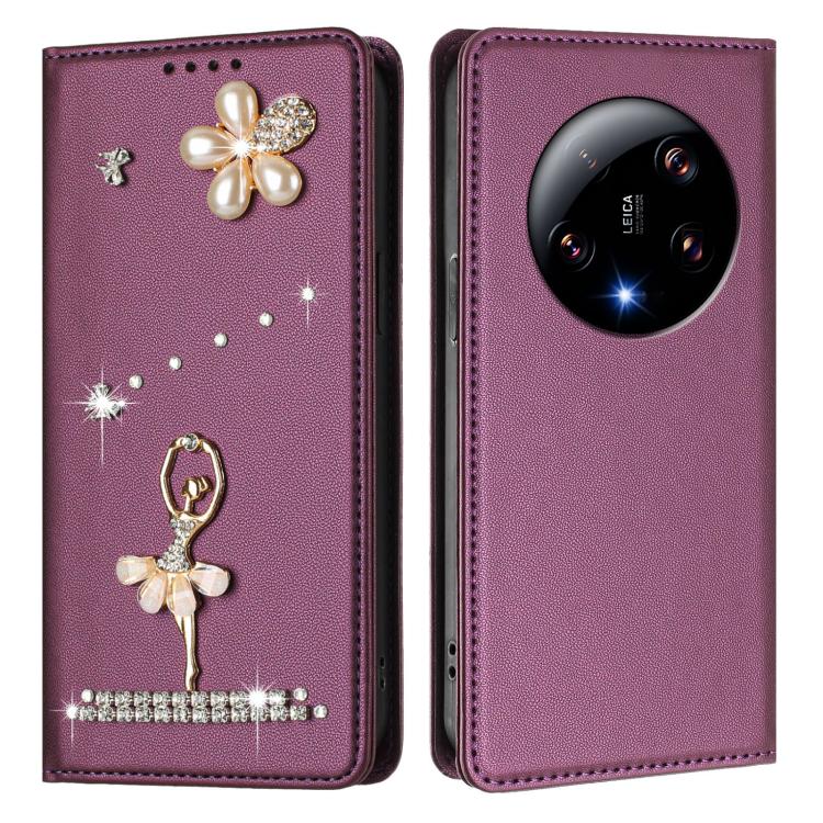 For Xiaomi 13 Ultra 5G Ballet Girl Diamond Studded RFID Vegan Leather Phone Case
