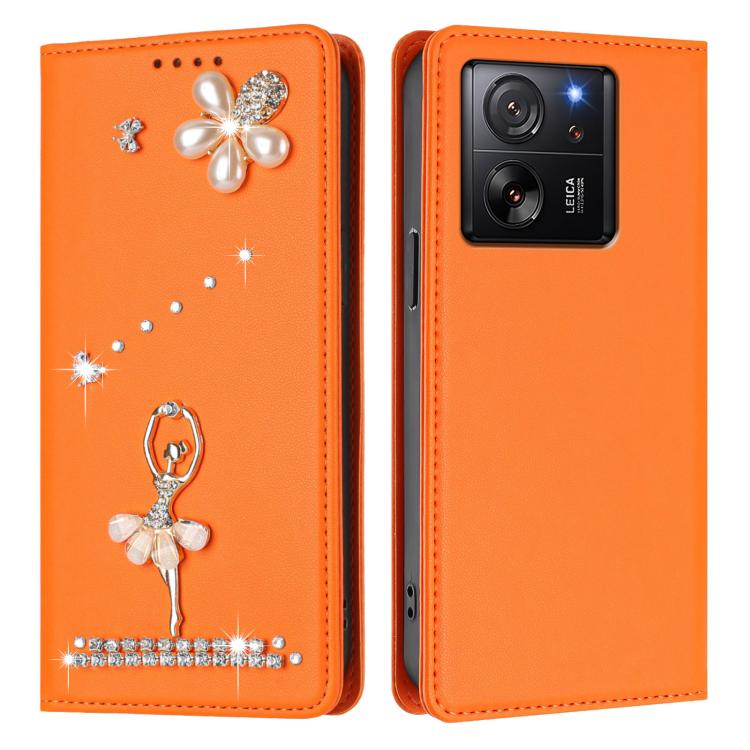 For Xiaomi 13T / 13T Pro 5G Ballet Girl Diamond Studded RFID Vegan Leather Phone Case