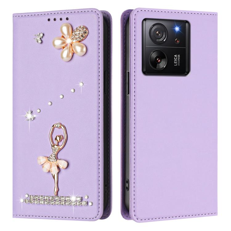 For Xiaomi 13T / 13T Pro 5G Ballet Girl Diamond Studded RFID Vegan Leather Phone Case