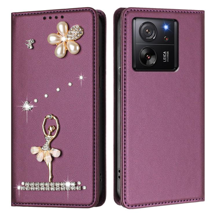 For Xiaomi 13T / 13T Pro 5G Ballet Girl Diamond Studded RFID Vegan Leather Phone Case
