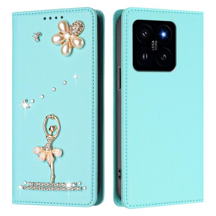 For Xiaomi 14 5G Ballet Girl Diamond Studded RFID Vegan Leather Phone Case