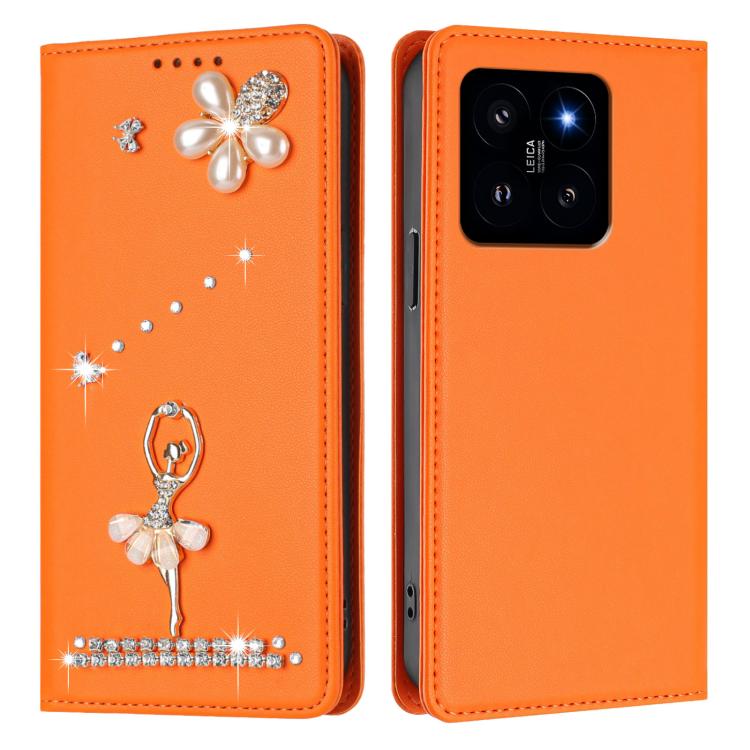 For Xiaomi 14 5G Ballet Girl Diamond Studded RFID Vegan Leather Phone Case