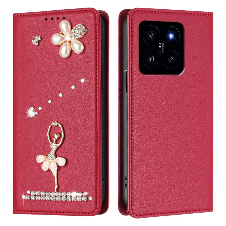 For Xiaomi 14 5G Ballet Girl Diamond Studded RFID Vegan Leather Phone Case