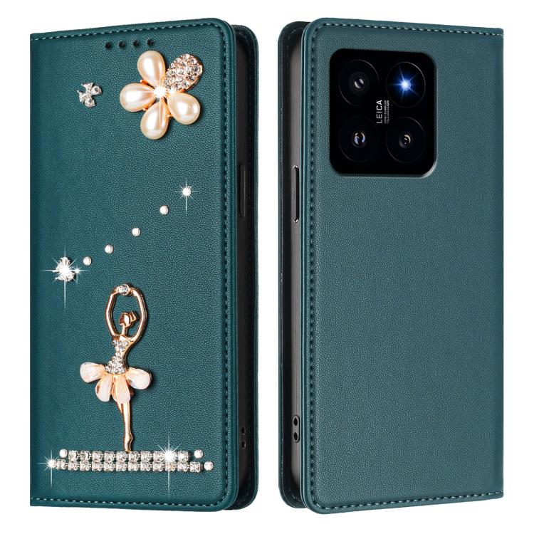 For Xiaomi 14 5G Ballet Girl Diamond Studded RFID Vegan Leather Phone Case