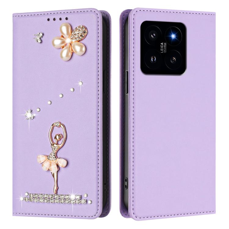 For Xiaomi 14 5G Ballet Girl Diamond Studded RFID Vegan Leather Phone Case