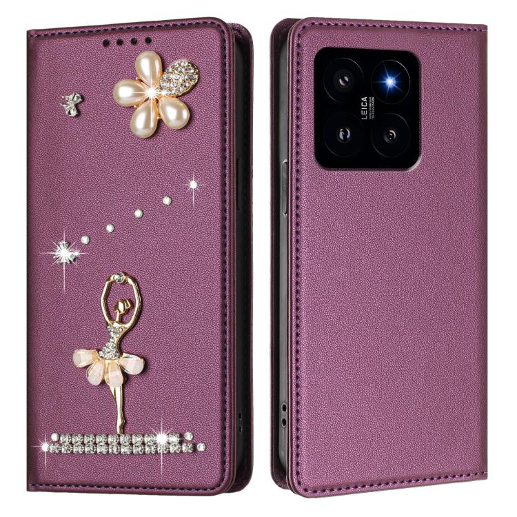 For Xiaomi 14 5G Ballet Girl Diamond Studded RFID Vegan Leather Phone Case