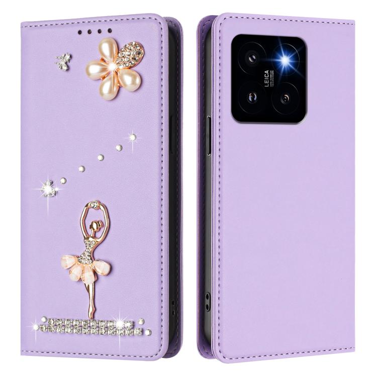 For Xiaomi 14 Pro 5G Ballet Girl Diamond Studded RFID Vegan Leather Phone Case