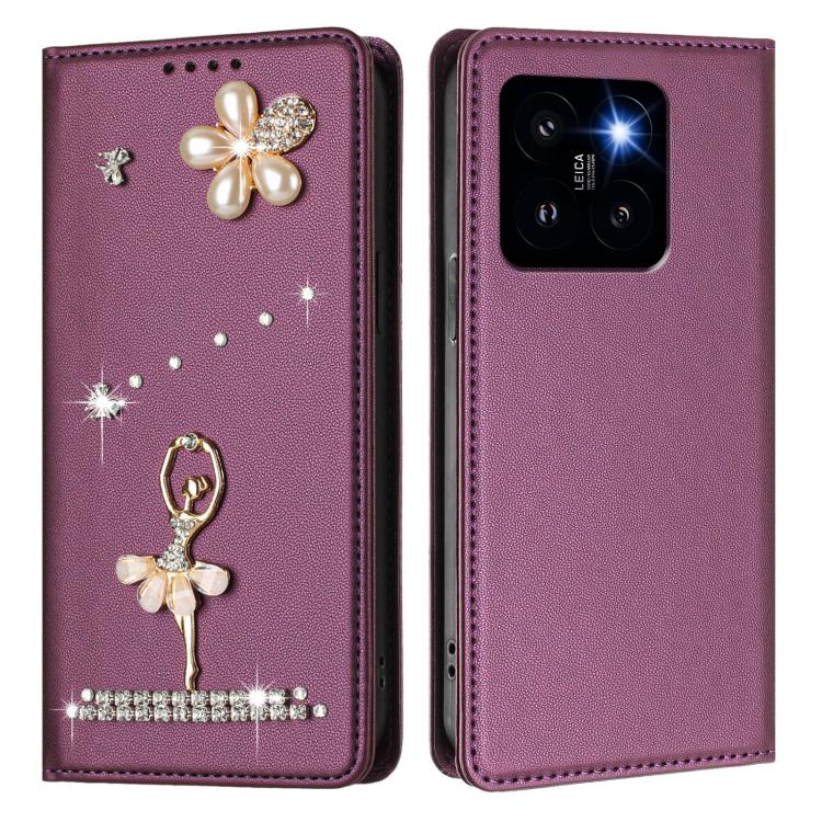 For Xiaomi 14 Pro 5G Ballet Girl Diamond Studded RFID Vegan Leather Phone Case
