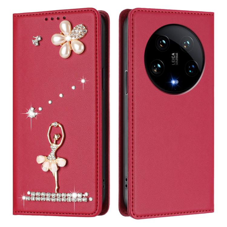 For Xiaomi 14 Ultra 5G Ballet Girl Diamond Studded RFID Vegan Leather Phone Case