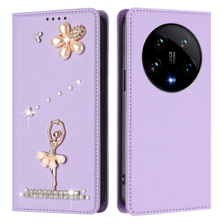 For Xiaomi 14 Ultra 5G Ballet Girl Diamond Studded RFID Vegan Leather Phone Case
