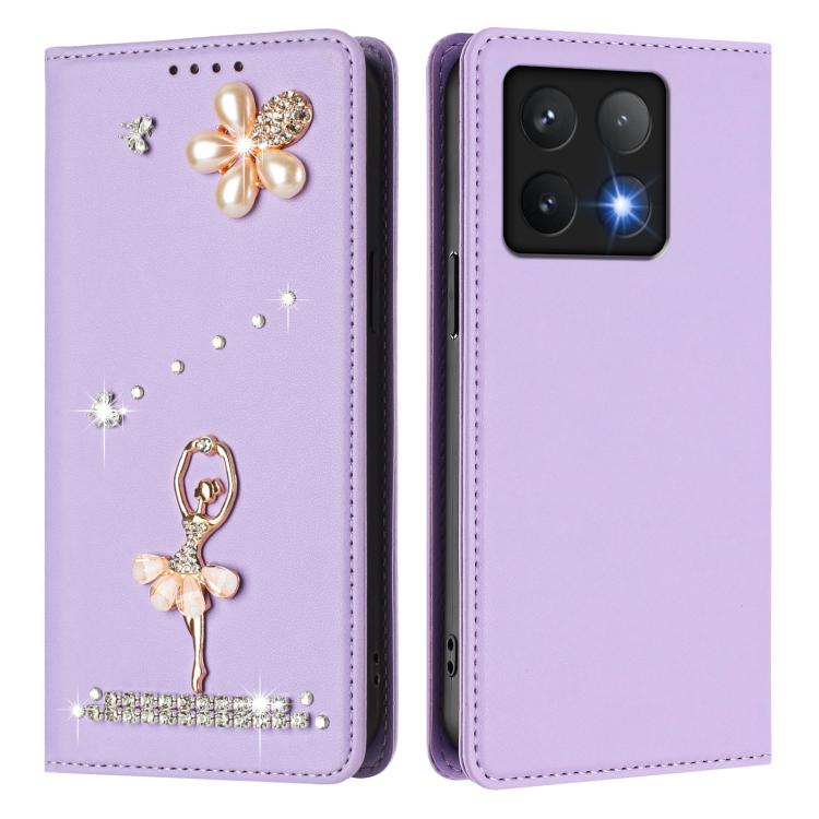 For Xiaomi 14T 5G Ballet Girl Diamond Studded RFID Vegan Leather Phone Case