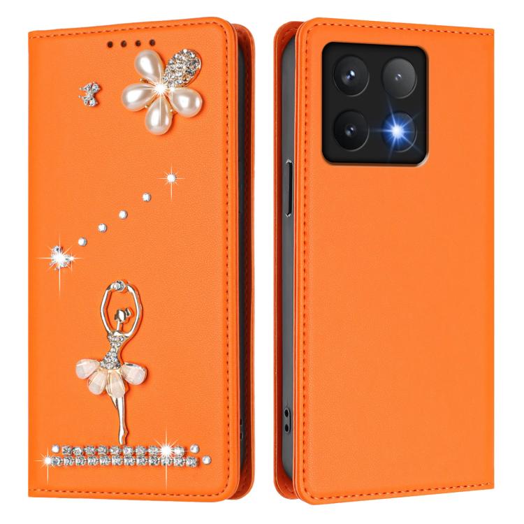 For Xiaomi 14T Pro 5G Ballet Girl Diamond Studded RFID Vegan Leather Phone Case
