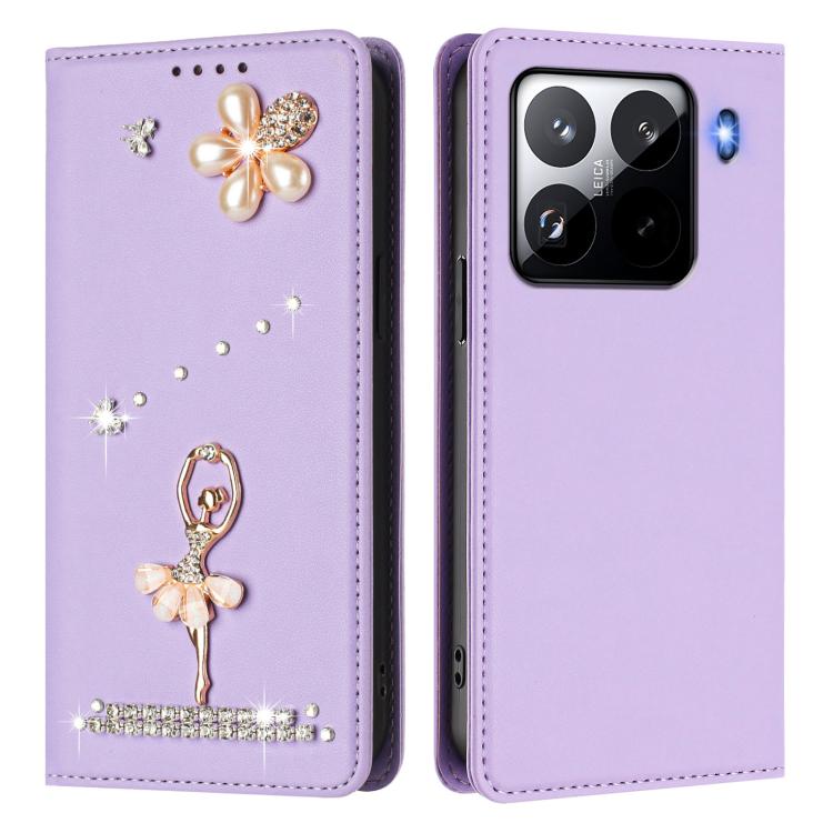 For Xiaomi 15 Pro 5G Ballet Girl Diamond Studded RFID Vegan Leather Phone Case