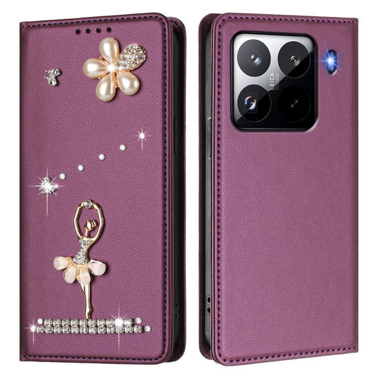 For Xiaomi 15 Pro 5G Ballet Girl Diamond Studded RFID Vegan Leather Phone Case