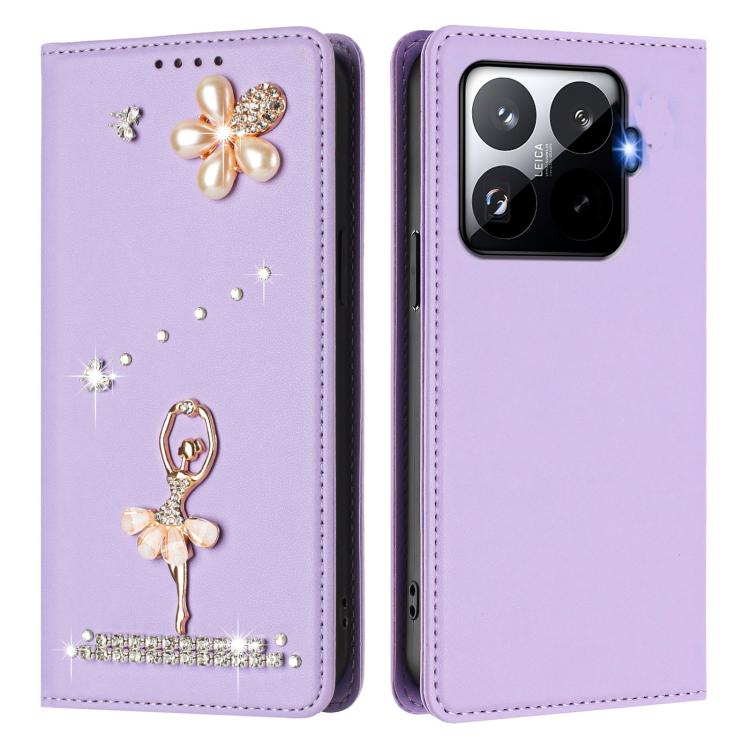 For Xiaomi 15T Pro 5G Ballet Girl Diamond Studded RFID Vegan Leather Phone Case