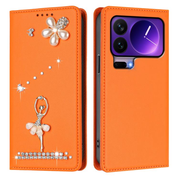 For Xiaomi 17 Pro 5G Ballet Girl Diamond Studded RFID Vegan Leather Phone Case