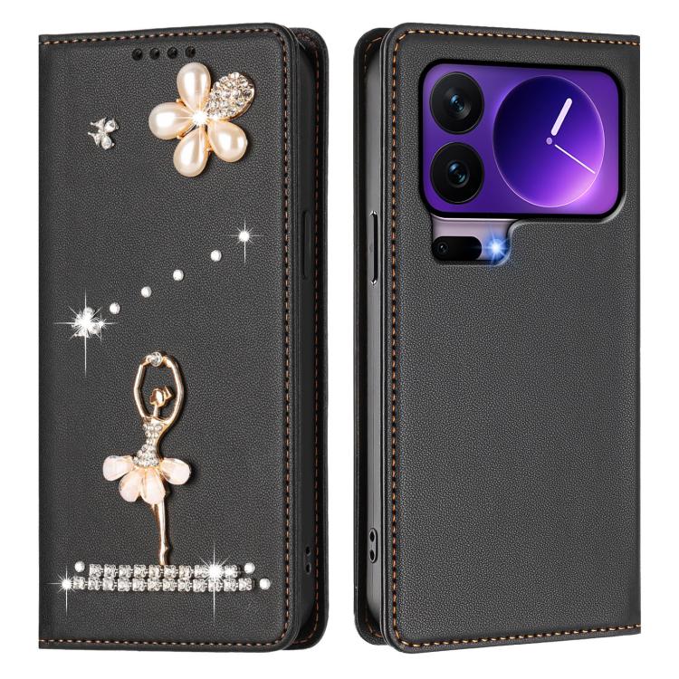 For Xiaomi 17 Pro 5G Ballet Girl Diamond Studded RFID Vegan Leather Phone Case