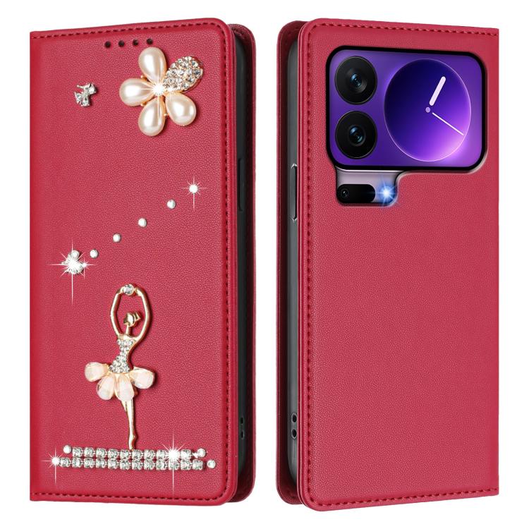 For Xiaomi 17 Pro 5G Ballet Girl Diamond Studded RFID Vegan Leather Phone Case