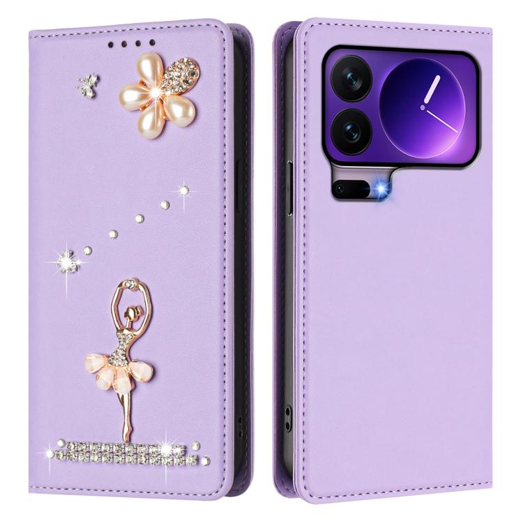 For Xiaomi 17 Pro 5G Ballet Girl Diamond Studded RFID Vegan Leather Phone Case