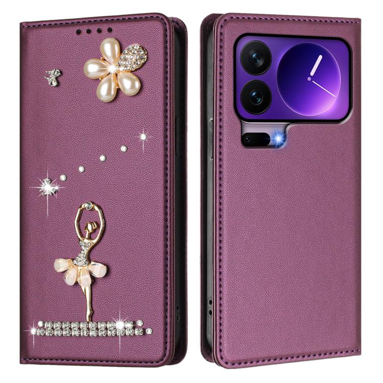 For Xiaomi 17 Pro 5G Ballet Girl Diamond Studded RFID Vegan Leather Phone Case
