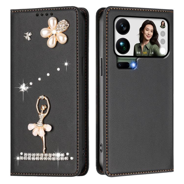 For Xiaomi 17 Pro Max 5G Ballet Girl Diamond Studded RFID Vegan Leather Phone Case