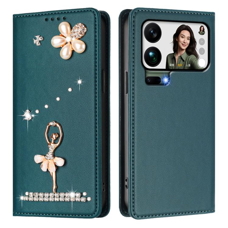 For Xiaomi 17 Pro Max 5G Ballet Girl Diamond Studded RFID Vegan Leather Phone Case