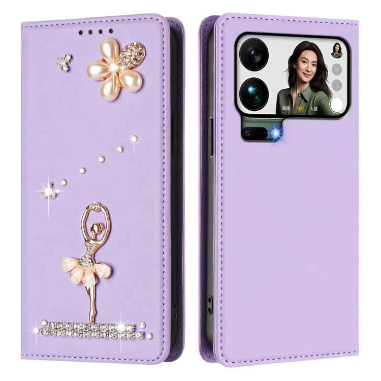 For Xiaomi 17 Pro Max 5G Ballet Girl Diamond Studded RFID Vegan Leather Phone Case