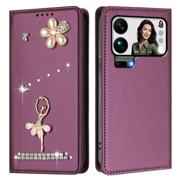 For Xiaomi 17 Pro Max 5G Ballet Girl Diamond Studded RFID Vegan Leather Phone Case