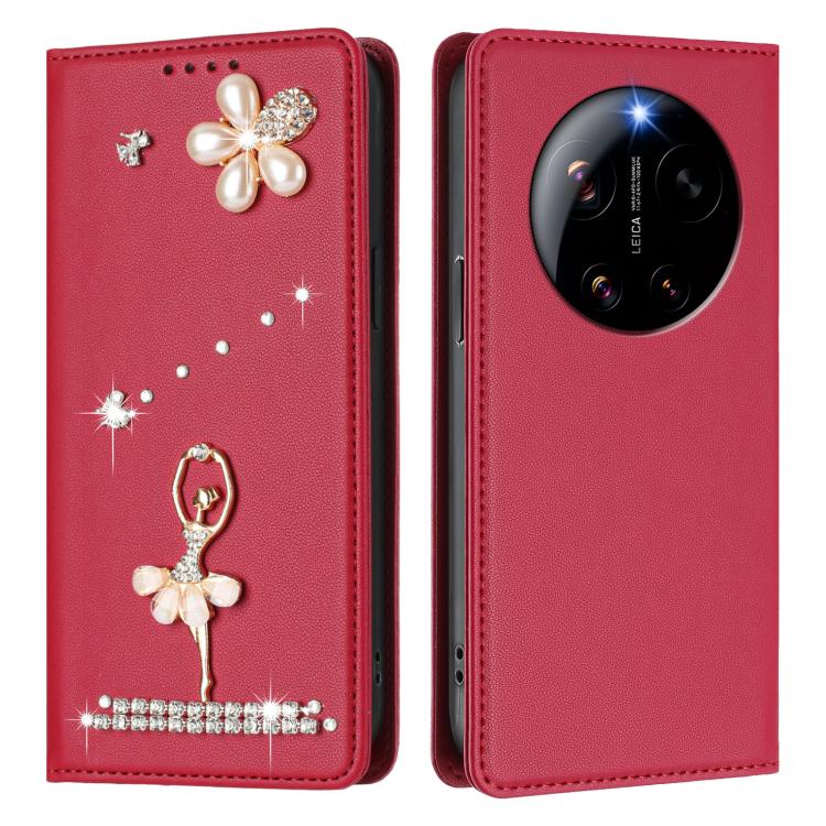 For Xiaomi 17 Ultra 5G Ballet Girl Diamond Studded RFID Vegan Leather Phone Case