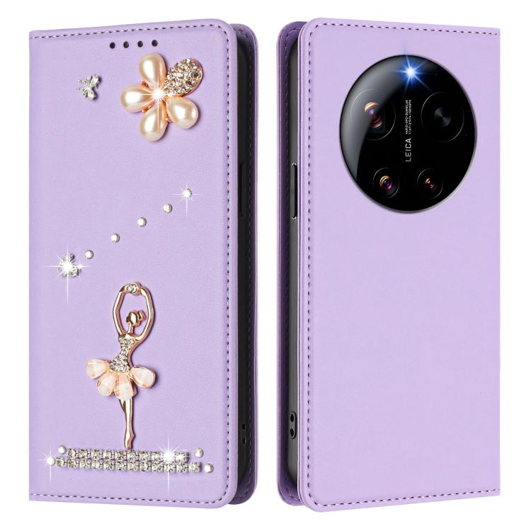 For Xiaomi 17 Ultra 5G Ballet Girl Diamond Studded RFID Vegan Leather Phone Case