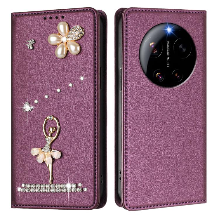 For Xiaomi 17 Ultra 5G Ballet Girl Diamond Studded RFID Vegan Leather Phone Case