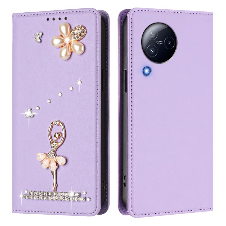 For Xiaomi Civi 3 Ballet Girl Diamond Studded RFID Vegan Leather Phone Case