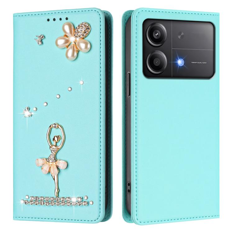 For Xiaomi Poco X6 Neo 5G Ballet Girl Diamond Studded RFID Vegan Leather Phone Case