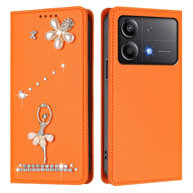For Xiaomi Poco X6 Neo 5G Ballet Girl Diamond Studded RFID Vegan Leather Phone Case
