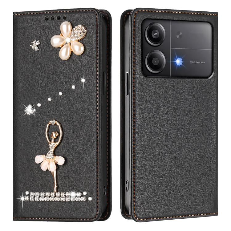 For Xiaomi Poco X6 Neo 5G Ballet Girl Diamond Studded RFID Vegan Leather Phone Case
